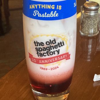 The Old Spaghetti Factory - Italian cream soda with blackberry in a commemorative take home glass - Italian Near Me - Corvallis, Oregon The Old Spaghetti Factory - Italian cream soda with blackberry in a commemorative take home glass - Italian Near Me - Corvallis, Oregon