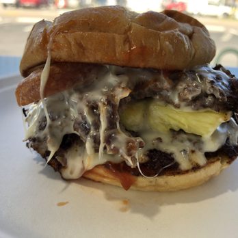 Aloha Snacks - Hawaiian cowboy- two beef patties, grilled pineapple, Swiss, Huli-huli sauce, and spam - Hawaiian Near Me - Virginia Beach, Virginia Aloha Snacks - Hawaiian cowboy- two beef patties, grilled pineapple, Swiss, Huli-huli sauce, and spam - Hawaiian Near Me - Virginia Beach, Virginia
