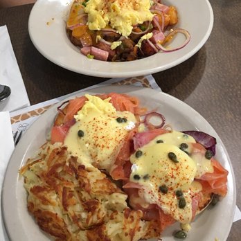 Bill's Cafe - Top: French skillet; Bottom: Smoked salmon benedict - Breakfast & Brunch Near Me - Fremont, California