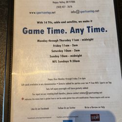 Sports On Tap - Menu