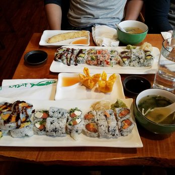 Ocean Sushi - From left to right: Sweet yam tempura, Philadelphia roll, and spicy salmon roll - Sushi Bars Near Me - Melrose, Massachusetts Ocean Sushi - From left to right: Sweet yam tempura, Philadelphia roll, and spicy salmon roll - Sushi Bars Near Me - Melrose, Massachusetts