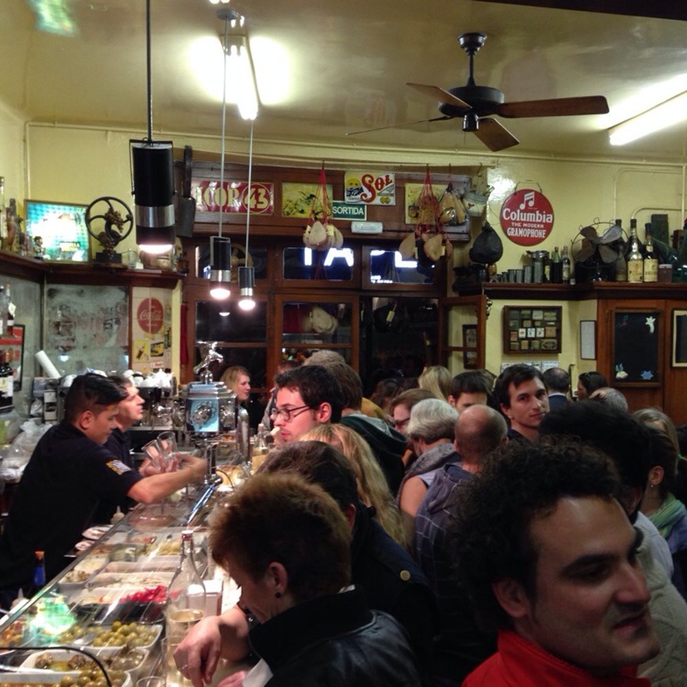 El Xampanyet - Overview of busy and small space.  There's a reason all these people want to be here! - Tapas Bars Near Me - Barcelona, B