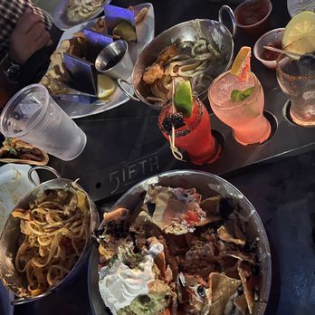 The Fifth - Surf and turf nachos, surf and turf tacos, Cajun pasta, fettuccini Alfredo and burger - Cocktail Bars Near Me - Anaheim, California