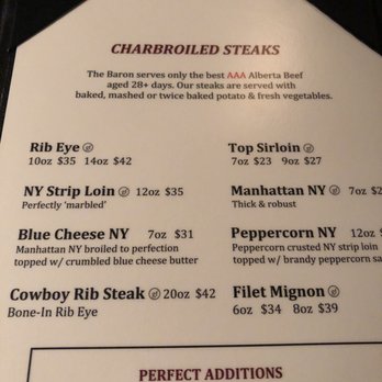 The CattleBaron Steakhouse & Bar - Steaks! AAA Alberta Beef - S&P the way for me. - Steakhouses Near Me - Calgary, Alberta The CattleBaron Steakhouse & Bar - Steaks! AAA Alberta Beef - S&P the way for me. - Steakhouses Near Me - Calgary, Alberta