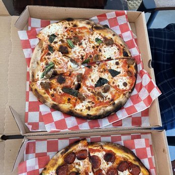 Brick Fire Tavern - Funghi pizza, with part of the pepperoni and basil pizza showing. Highly recommend trying the Funghi! - Pizza Near Me - Honolulu, Hawaii