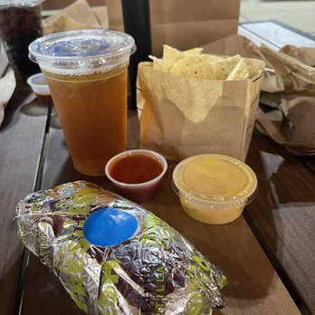 California Tortilla - California Screamin' Black Bean Burrito w/ Large Chips & Queso; Snapple Peach Tea - Tex-Mex Near Me - Columbia, Maryland