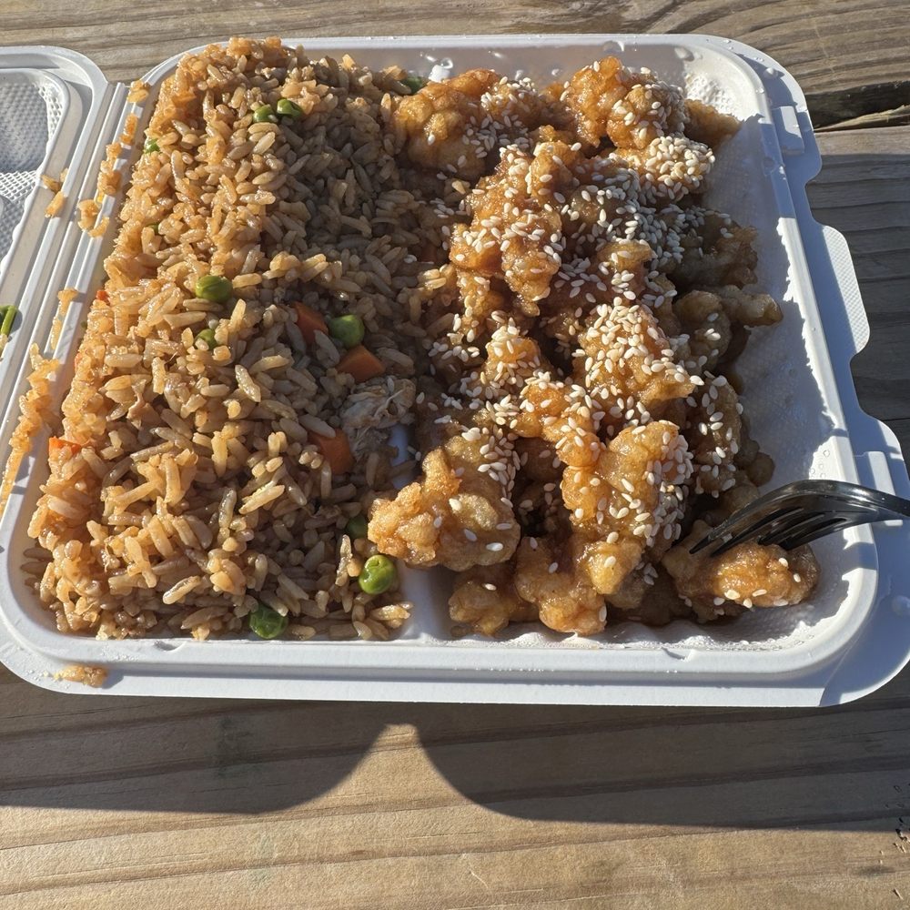 Sesame chicken and fried rice