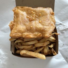 Halibut and chips. Huge piece. Is it halibut though??? Halibut and chips. Huge piece. Is it halibut though???