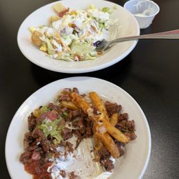 Varna asada fries , house salad