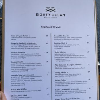 Eighty Ocean Kitchen and Bar - Brunch menu as of 3/21/2024 - American Near Me - Jekyll Island, Georgia