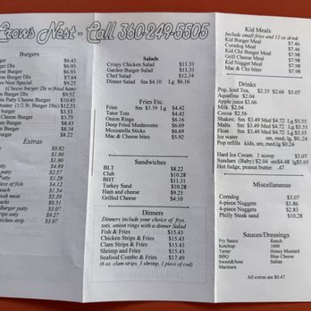 Crows Nest Drive-In - Menu 03/27/2025 - Burgers Near Me - Montesano, Washington