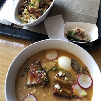 Urbanbelly - Ramen, Pork & Cilantro Dumpling, and Pork Belly & Pineapple over udon - Asian Fusion Near Me - Chicago, Illinois Urbanbelly - Ramen, Pork & Cilantro Dumpling, and Pork Belly & Pineapple over udon - Asian Fusion Near Me - Chicago, Illinois