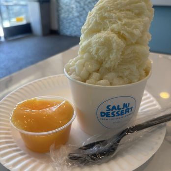 Salju Dessert - Durian Snow Ice with condensed milk, mochi, and egg pudding - Desserts Near Me - Alhambra, California