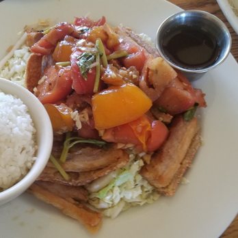 Lighthouse Restaurant - Pork Belly with tomatoes - American Near Me - Honolulu, Hawaii Lighthouse Restaurant - Pork Belly with tomatoes - American Near Me - Honolulu, Hawaii