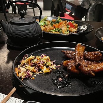 P.F. Chang's - BBQ Pork Spare Ribs, fabulous!  Rice, sesame chicken and noodles on the left. - Chinese Near Me - Henderson, Nevada