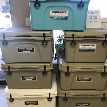 Waymakers Marine - Strong built coolers with cup holders and ruler on top. - Hunting & Fishing Supplies Near Me - Chickasaw , Alabama Waymakers Marine - Strong built coolers with cup holders and ruler on top. - Hunting & Fishing Supplies Near Me - Chickasaw , Alabama
