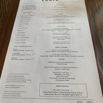 Cured - The lunch menu - Cocktail Bars Near Me - San Antonio, Texas