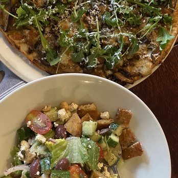 Arugula Bistro & Bar - Wild Mushroom Flatbread  Fattoush Salad - Mediterranean Near Me - West Hartford, Connecticut