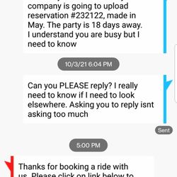 Global Limousine - Begging for a reply. No response. No call. No show. Then they asked for a review!