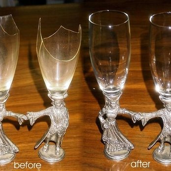Riordan Artistry - We had to replace both crystal tops of this very decorative set of flutes with ones that we lovingly hacked off a pair of high-quality cryst - Glass & Mirrors Near Me - Villa Park, Illinois