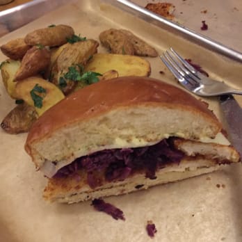 Dacha Beer Garden - Chicken schnitzel sandwich ($14). - Beer Gardens Near Me - Washington, DC, District of Columbia
