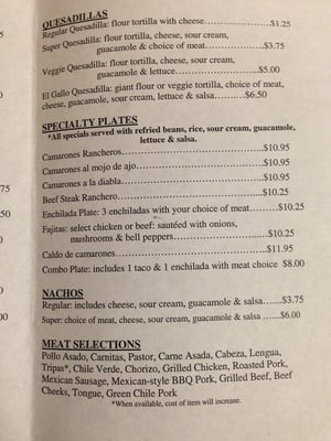 Menu photo 7 Taqueria El Gallo Pleasanton, CA