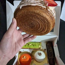 Paris En Rose - Swirl croissant, pistachio eclair, chocolate eclair, passion fruit mango bomb, ornament!