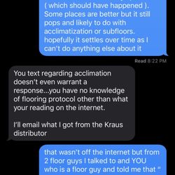 Amore Contract Flooring Service - Some chat with jim who doesn't wanna fix the problem but blames me for asking questions
