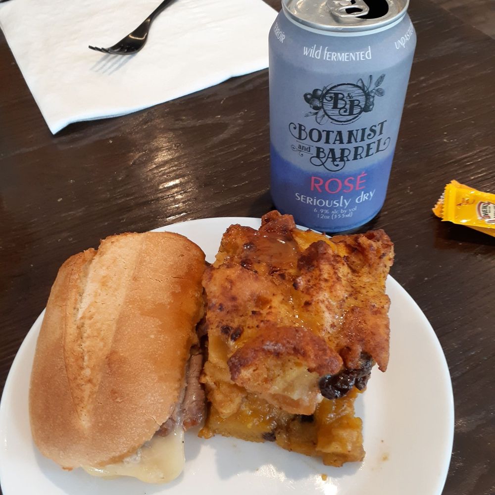 Roast beef and cheddar, bread pudding, blueberry cider Roast beef and cheddar, bread pudding, blueberry cider