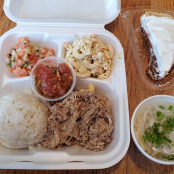 Ai Pono Cafe - Special today: rice, kalua pork, chicken long rice, chocolate haupia cake, macaroni salad, ahi poke, & lomi salmon. - Asian Fusion Near Me - Costa Mesa, California