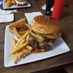 Aggies Sports Bar - Okay, I ordered the Fire house burger. This burger was no joke. The sweet chili sauce on this burger puts it over the top.