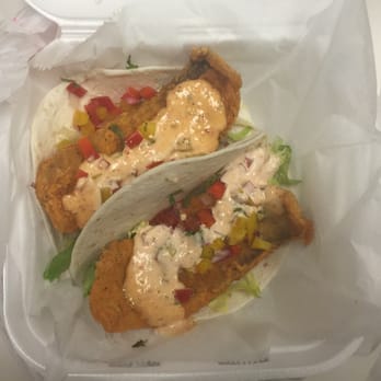 Shore Seafood - Fish (Tilapia) tacos. Ate one for lunch, filled me up, so saved the other for dinner...can't wait...so good!!! - Seafood Markets Near Me - Baltimore, Maryland