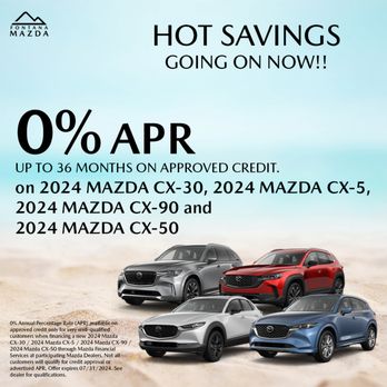 Fontana Mazda - Dive into the summer with 0% APR for up to 36 months on the latest 2024 Mazda models including CX-30, CX-5, CX-90, and CX-50! - Car Dealers Near Me - Fontana, California Fontana Mazda - Dive into the summer with 0% APR for up to 36 months on the latest 2024 Mazda models including CX-30, CX-5, CX-90, and CX-50! - Car Dealers Near Me - Fontana, California
