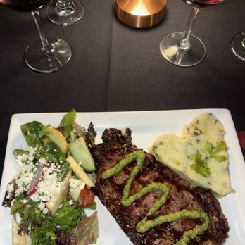 Penumbra - Steak, salad, mashed potatoes - Wine Bars Near Me - Chicago, Illinois
