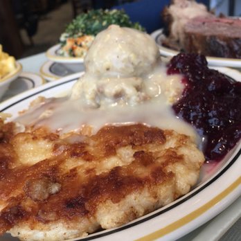 Cleburne Cafeteria - Stuffing with gravy on top, chicken - American Near Me - Houston, Texas