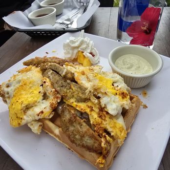 Tribal Cafe - Mine Waffle, sausage, and eggs - Juice Bars & Smoothies Near Me - Los Angeles, California Tribal Cafe - Mine Waffle, sausage, and eggs - Juice Bars & Smoothies Near Me - Los Angeles, California