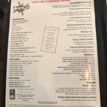 Tony's Seafood Restaurant - One page menu but it's all you need - Seafood Near Me - Cedar Key, Florida Tony's Seafood Restaurant - One page menu but it's all you need - Seafood Near Me - Cedar Key, Florida