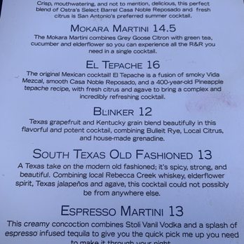 Ostra - The drink menu - New American Near Me - San Antonio, Texas Ostra - The drink menu - New American Near Me - San Antonio, Texas