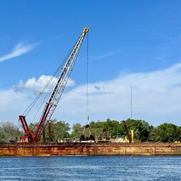 Dredging barge on the river. Dredging barge on the river.