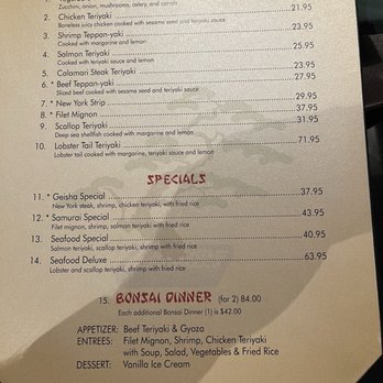 Bonsai Japanese Steakhouse - Menu (as of 8/24/24) - Steakhouses Near Me - Sandy, Utah