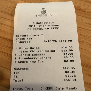 B Nutritious - Total price which was very reasonable - Asian Fusion Near Me - El Monte, California
