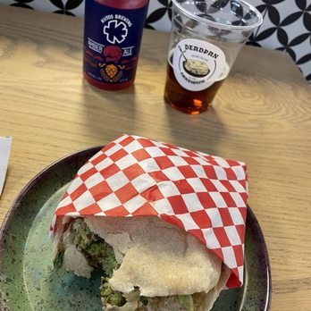 Deadpan Sandwich - Falafel  and KiiTOS Amber Ale  FRIYAY - Sandwiches Near Me - Salt Lake City, Utah
