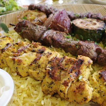 Jerusalem Mediterranean Cuisine - Mixed grilled kabob- one skewer each of chicken, kufta and lamb served with grilled vegetables and basmati rice - Middle Eastern Near Me - Edmond, Oklahoma Jerusalem Mediterranean Cuisine - Mixed grilled kabob- one skewer each of chicken, kufta and lamb served with grilled vegetables and basmati rice - Middle Eastern Near Me - Edmond, Oklahoma