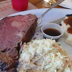Florida Cracker Shamrock's - Prime rib cut about an in thick. Coleslaw was delicious also with large portion of mash and gravy