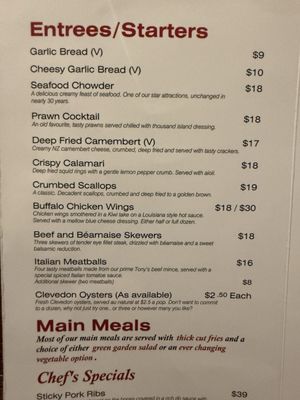 Menu photo 2 Tony's Steak and Seafood Auckland, AUK