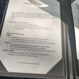 a menu for a wine tasting