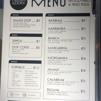 Pizzeria DOP - a menu for the restaurant - Pizza Near Me - Eugene, Oregon