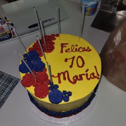 Colombian flag colored birthday cake for 70th birthday.