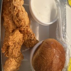 Chicken Express - 4 pc Tenders with mash potatoes with a roll