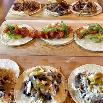 M Cantina - Front to back, Steak, shrimp, duck and chicken tacos, all very yummy! - Mexican Near Me - Dearborn, Michigan M Cantina - Front to back, Steak, shrimp, duck and chicken tacos, all very yummy! - Mexican Near Me - Dearborn, Michigan
